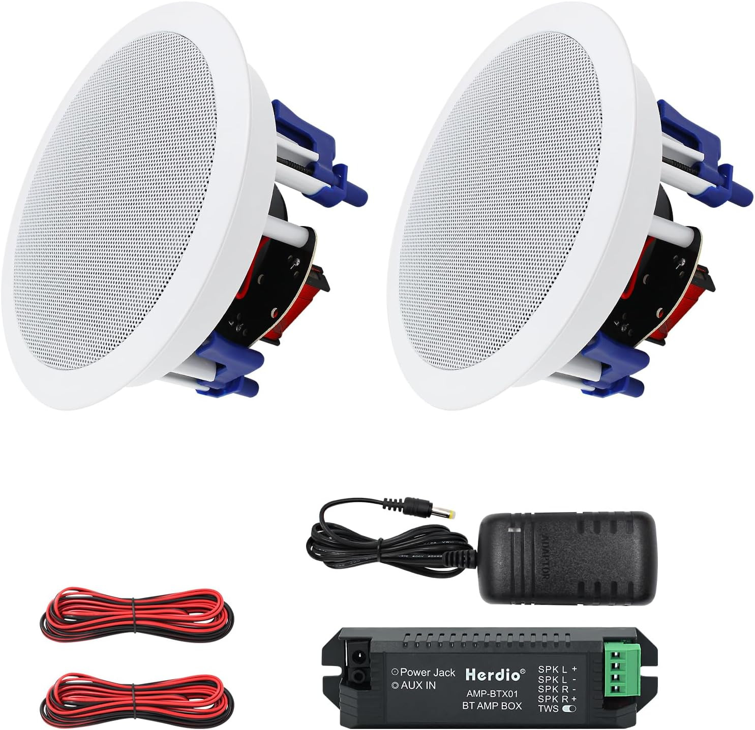 Herdio 5.25 Inch Bluetooth Ceiling Speakers Home Recessed Speaker System 300 Watts Suitable for Humid,Kitchen,Bedroom,Bathroom,Covered Patio (A Pair)